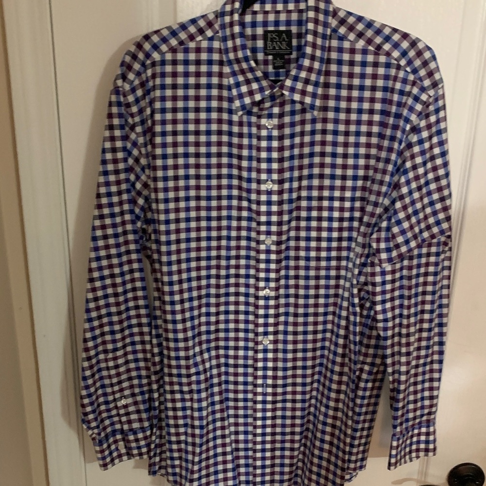 Jos. A. Bank Men's Checkered Shirt - Blue, White, Red